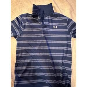 Under Armour Headgear Golf Polo Shirt Men M Blue Striped Short Sleeve Polyester